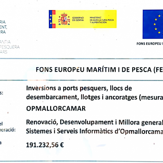 El Fondo Europeo Marítimo y de Pesca concede una ayuda pública a OpMallorcamar