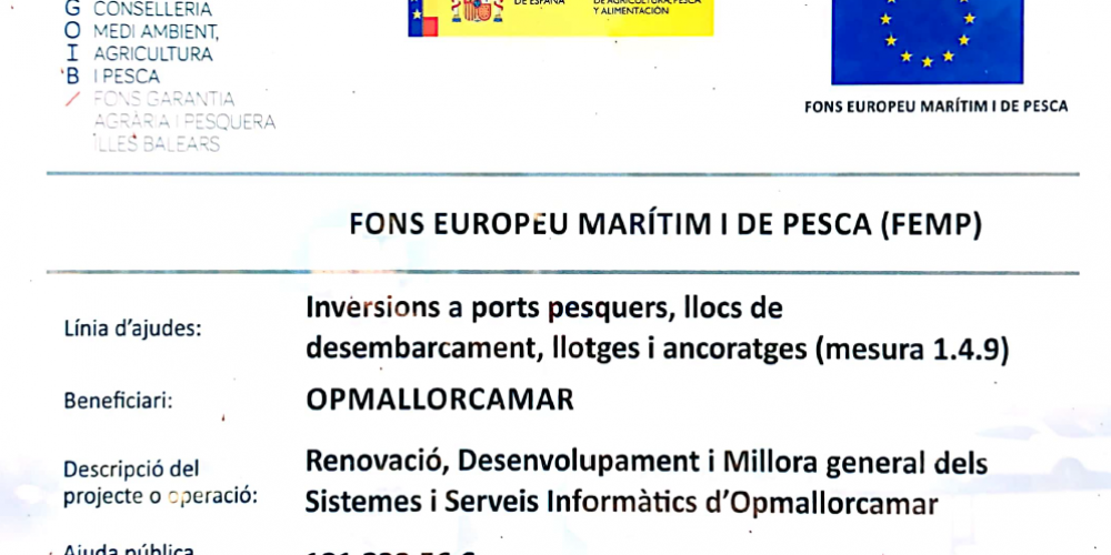 El Fondo Europeo Marítimo y de Pesca concede una ayuda pública a OpMallorcamar